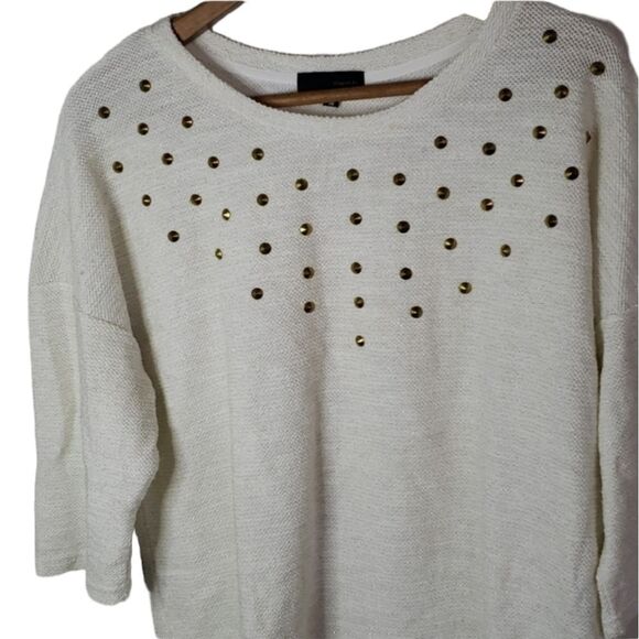 Lo Posh White Shimmery Studded Top Sz M - Picture 2 of 9